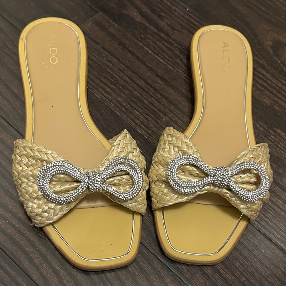 Aldo Women's Woven Sandals with Rhinestone Bow Accents